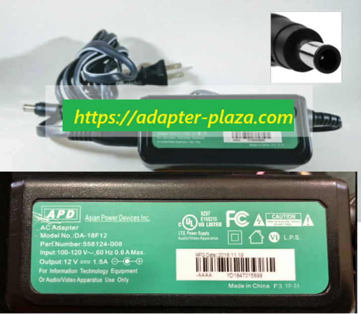 *Brand NEW*APD DA-18F12 558124-008 12V DC 1.5A AC ADAPTER Asian Power Adapter *Brand NEW*APD DA-18F12 558124-008 12V DC 1.5A AC ADAPTER Asian Power Adapter